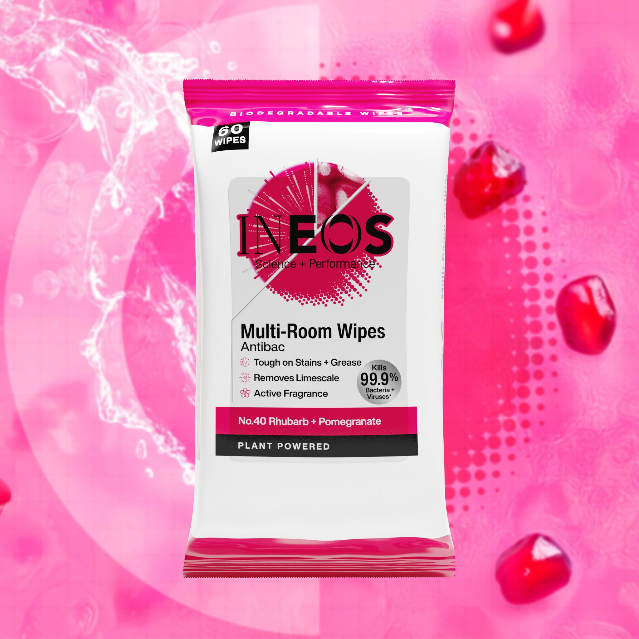 INEOS Antibac Multi-Room Wipes with Rhubarb + Pomegranate Fragrance