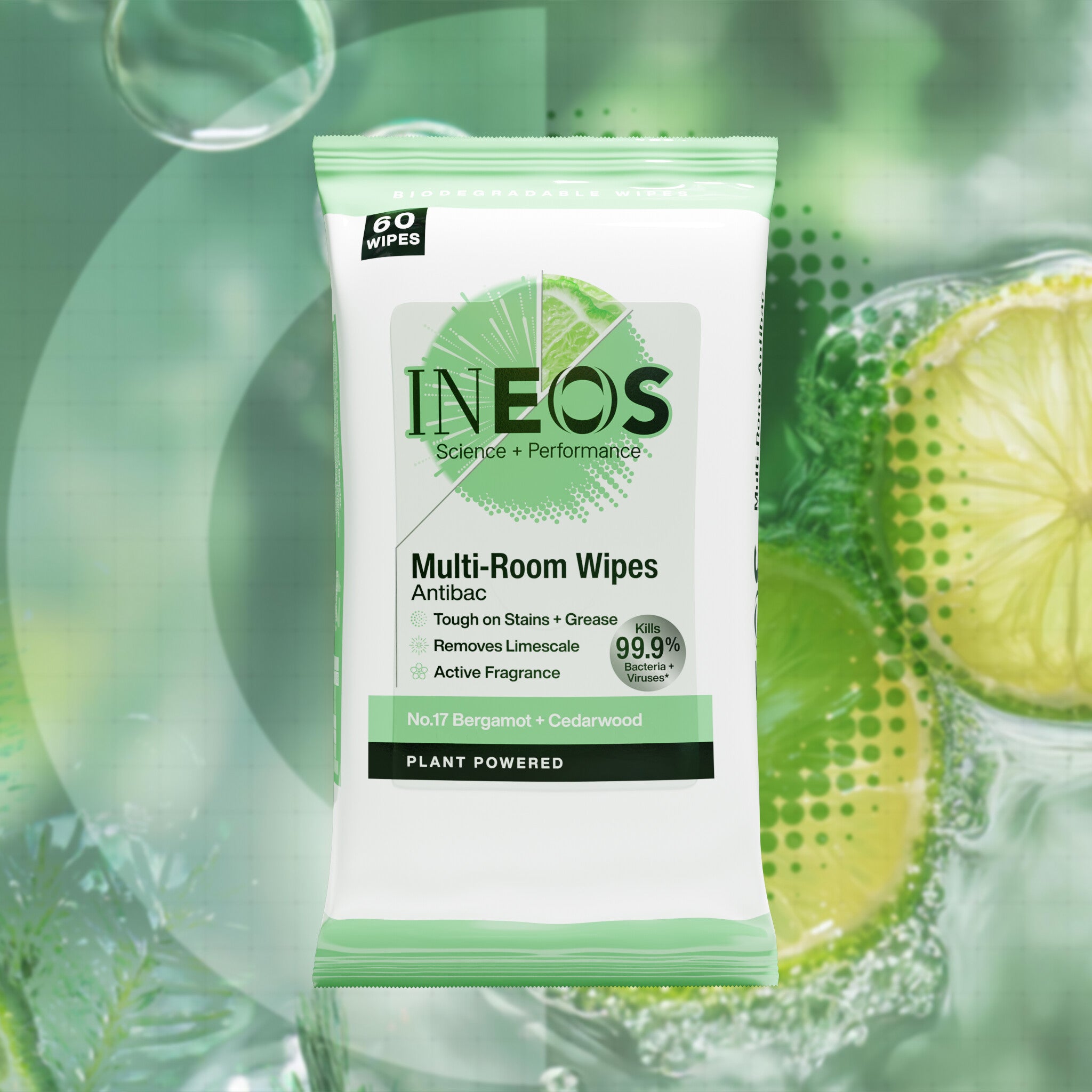 INEOS Antibac Multi-Room Wipes with Bergamot + Cedarwood Fragrance
